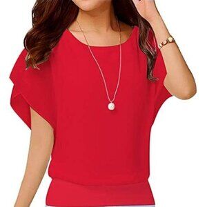 Boutique VIISHOW Red Banded Waist Short Sleeve Blouse S